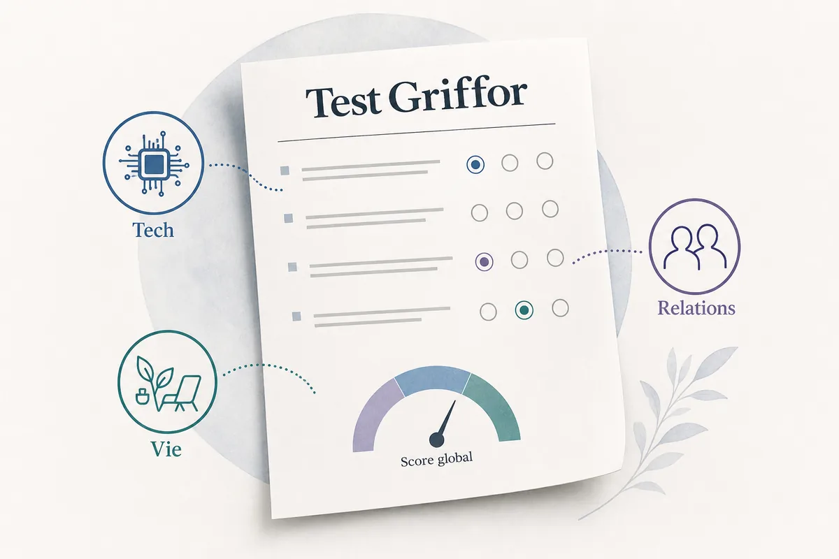 Illustration des questions du Test Griffor organisées par catégories