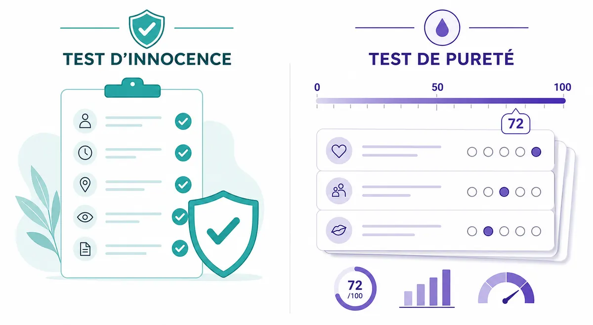 Comparaison visuelle entre test d'innocence et test de pureté